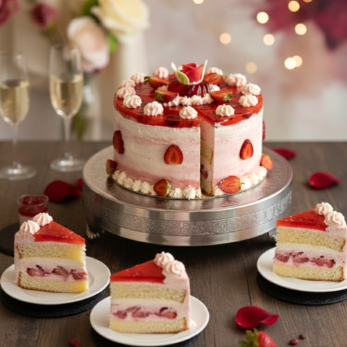 Erdbeer-Sahne-Torte mit Schoko-Erdbeer-Crunch – handgemachte Torte in Leipzig