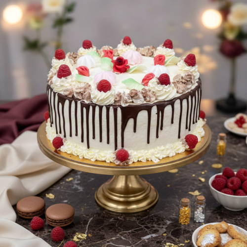 Schoko-Himbeer-Torte mit Himbeeren und Schokoladendekor – handgemachte Torte in Leipzig