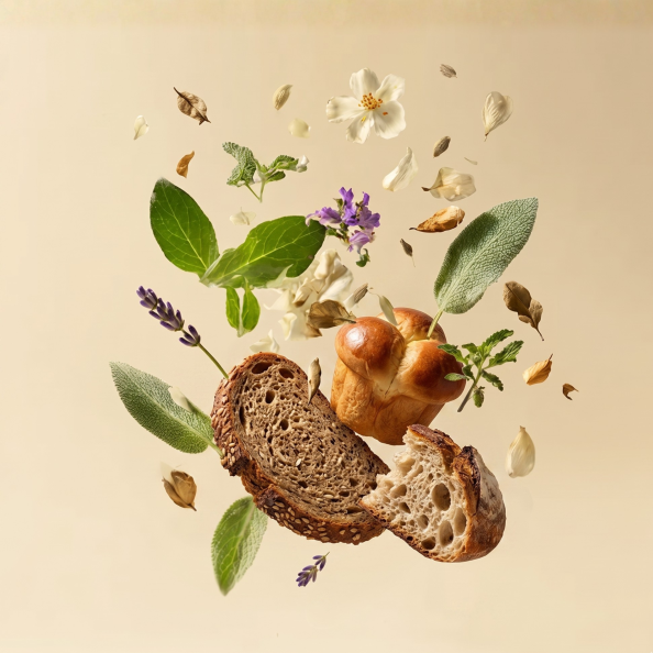 Handgemachtes Brot und Brötchen mit frischen Kräutern